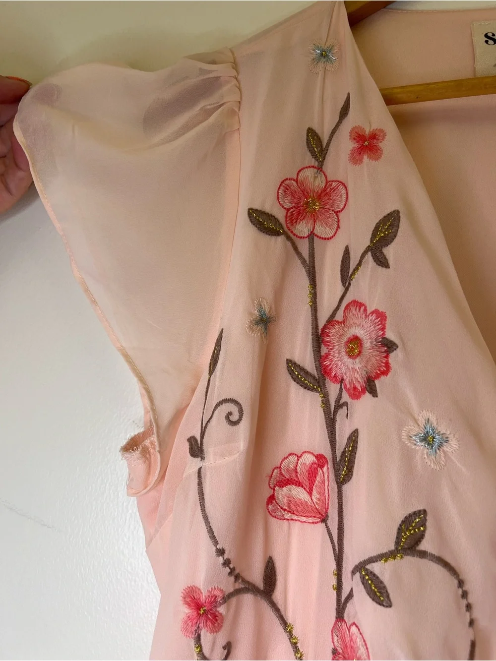 Savanna Jane Peach Floral Embroidered Maxi Wrap Dress - Picture 6 of 12